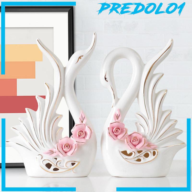 [Predolo1] 2pcs Patung Angsa Putih Patung Keramik Modern Dekorasi Ornamen Angsa