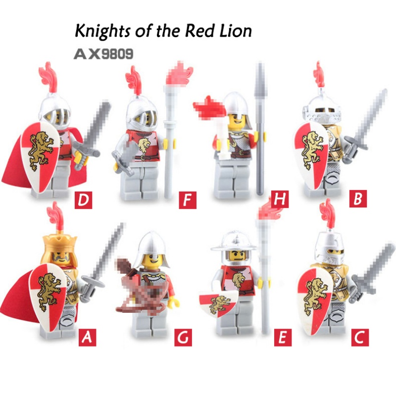 Red Lion Knights Series Mini Figure Perang Medieval Archers Shield Knights Sword Knights Puzzle Rakitan Mainan Blok Bangunan