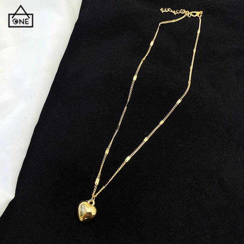 COD❤️Kalung Cinta Love Wanita Rantai Korea Fashion Liontin Hati Bahan Logam Warna Emas Untuk Wanita-A.one