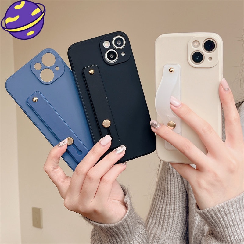 IPHONE Casing Ponsel Lembut Bahan Silikon Dengan Bracket Untuk Iphone14 13 12 11 Pro X XS Max7 8 14 Plus XR Perlindungan Lensa Frosted Anti-drop Casing Belakang