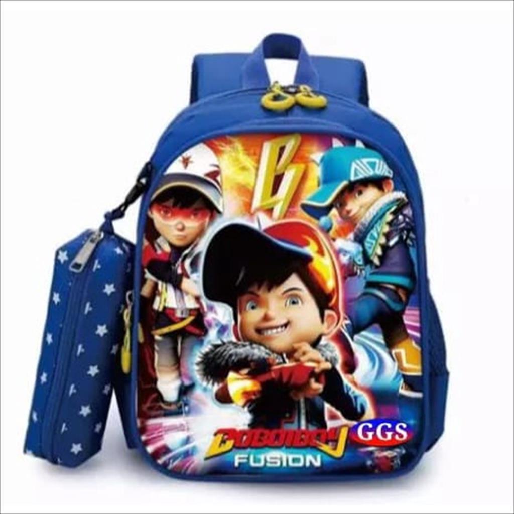 LS 772 - Ransel Boboboy FUS Tas Ransel Sekolah Anak Laki PAUD TK SD Karakter Kartun Free Tempat Pensil Terbaru Kekinian