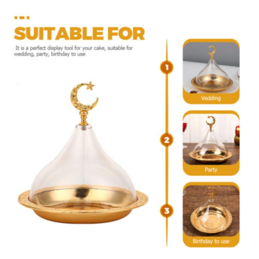 Chookyy Gold Cake Plate Islami Dengan Tutup Tray Alat Makan Ornamen Festival Muslim