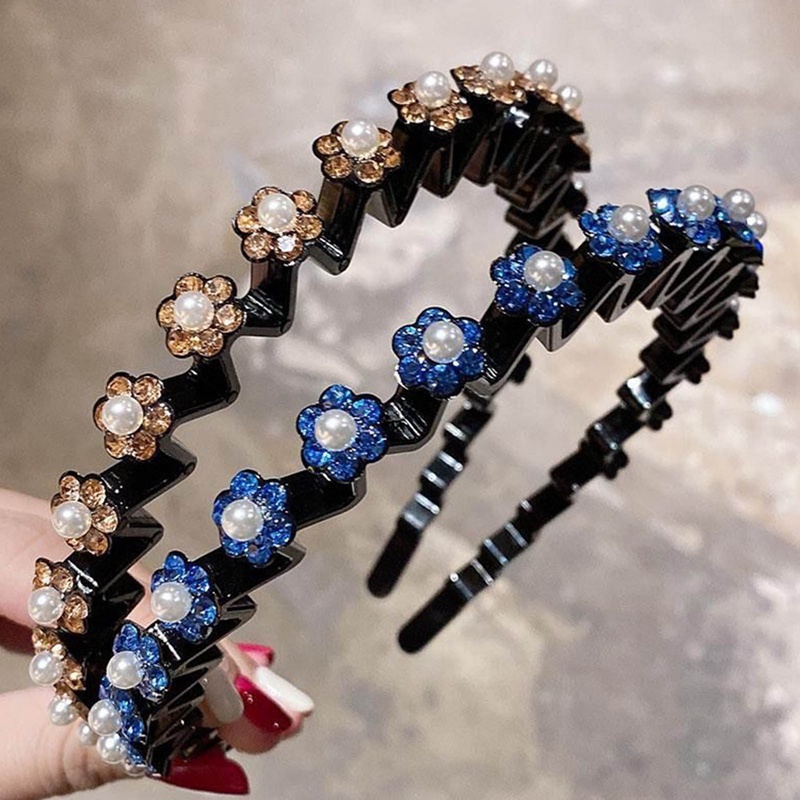 Double-layers Klip Rambut Dikepang Berlian Imitasi Mutiara Kupu-Kupu Wanita Rambut Band Hoop