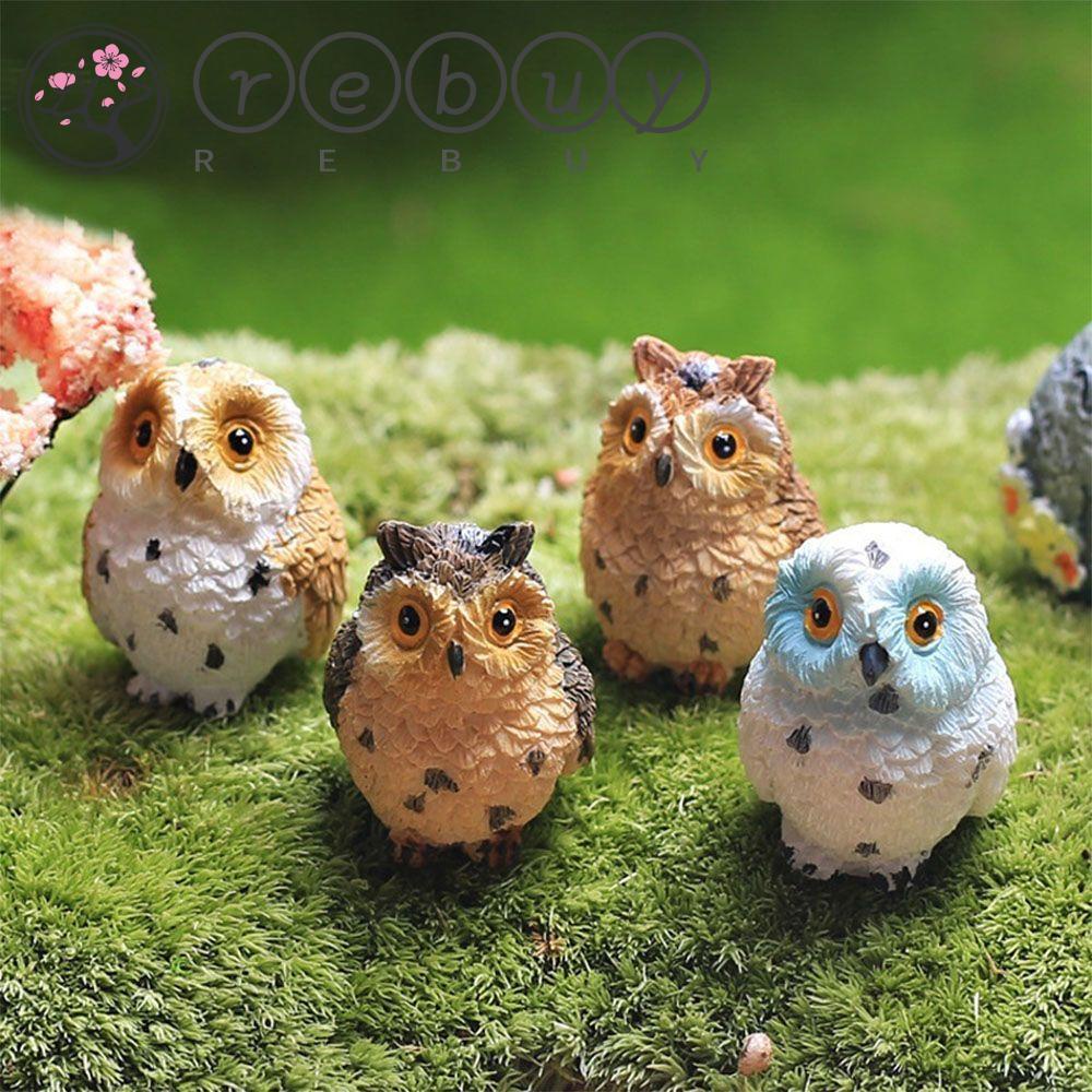 4pcs / Set Patung Burung Hantu Bahan Resin Warna-Warni Untuk Dekorasi Taman Bonsai