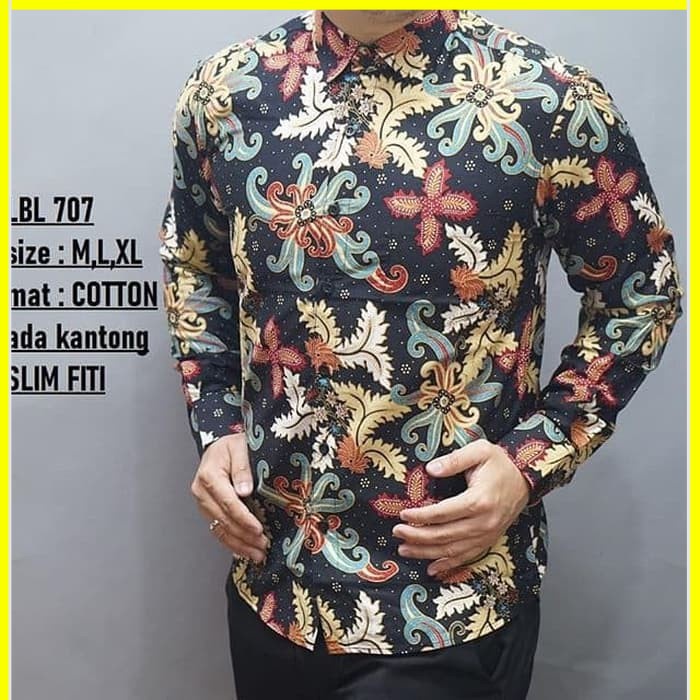 KEMEJA PRIA BATIK LENGAN PANJANG HEM BAHAN KATUN HALUS 40S LBL 707 MEWAH PREMIUM BAJU ELEGANT SIZE M L XL SKU MS JAKARTA