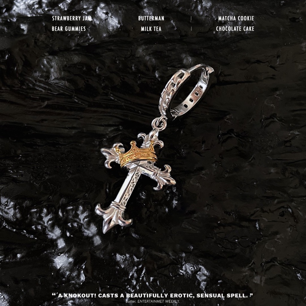 Goldkingdom Fashion Perhiasan Aksesoris Ready Stock Vintage Thai Silver Do Keke Tua Mahkota Salib Anting Perempuan Niche Desain Rasa Cahaya Mewah Tinggi Rasa Fashion