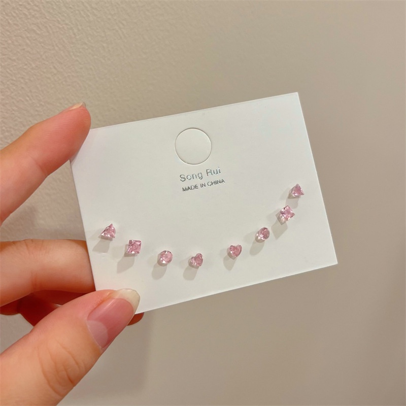 4pasang/set Gadis Fashion Jantung Stud Earrings Set Berlian Imitasi Alloy Stud Earrings Set