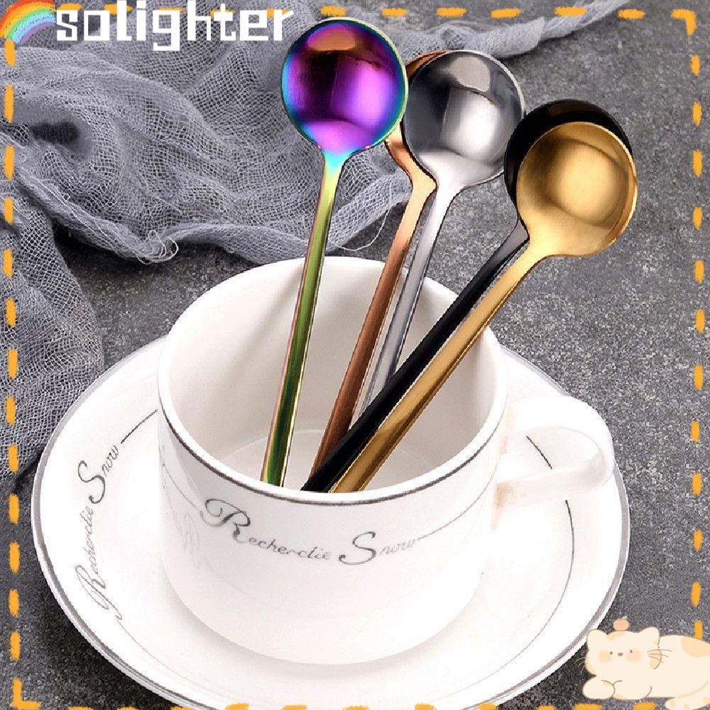 Solighter Sendok Kopi 304warna Solid Round Dessert Spoon