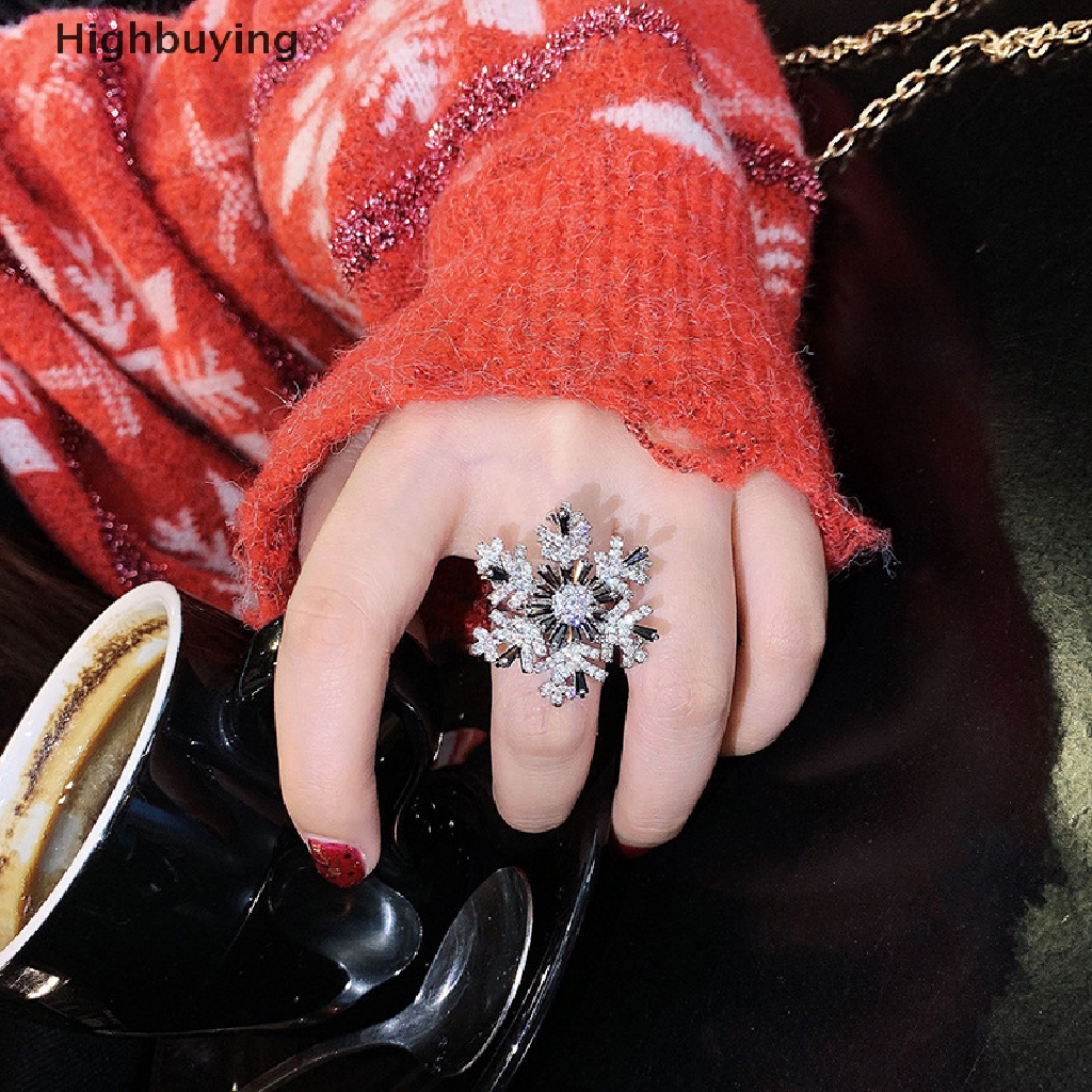 Hbid Cincin Snowflake Bersinar Dapat Diputar Lapisan Ganda Cincin Yang Dapat Disesuaikan Kepribadian Elegan Cincin Berlian Penuh Jari Telunjuk Cincin Terbuka Pesona Aksesoris Pesta Pernikahan Glory