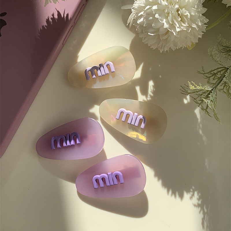 Fantasi Baru Ungu Min Huruf Jepit Rambut Korea Fashion Lucu Acrylic Hairpin Aksesoris Rambut Wanita Murah