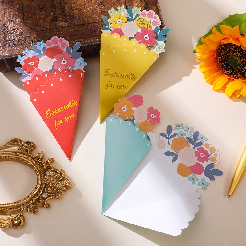 Kartu Ucapan Berkah Tulisan Tangan DIY Hari Valentine Undangan Akad Pernikahan Amplop Bunga Greeting Card Creative Bouquet Blessing Card Birthday Holiday Message Card