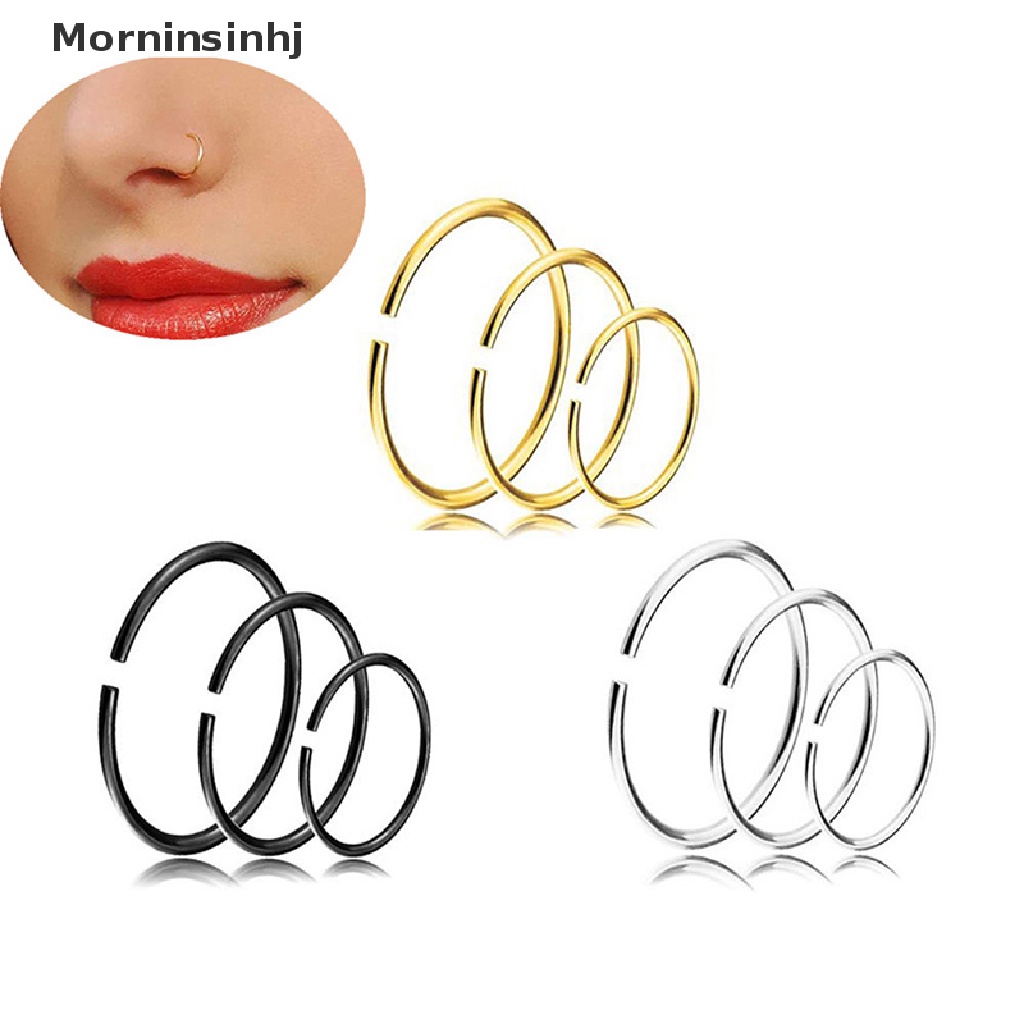 Mornin 9Pcs Cincin Hidung Terbuka Hoop Bibir Tubuh Klip on Studs Stainless Steel Jewelry id