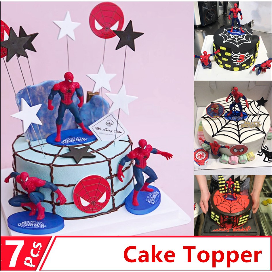 7pcs/set Marvel Avengers Superhero Spiderman Anak Action Figure Mainan Topper Kue Ulang Tahun