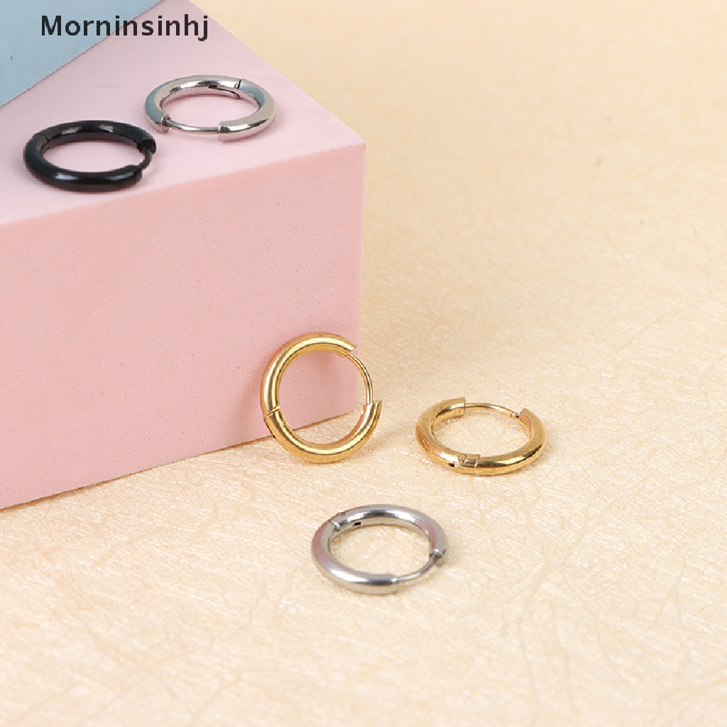 Mornin 5pcs/lot Anting Hoop Lingkaran Bahan Stainless Steel Untuk Anak Perempuan Anting Geometri Bulat id