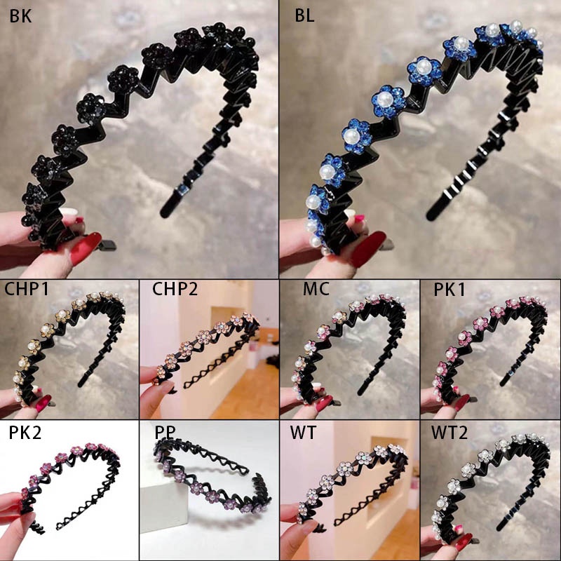 Double-layers Klip Rambut Dikepang Berlian Imitasi Mutiara Kupu-Kupu Wanita Rambut Band Hoop