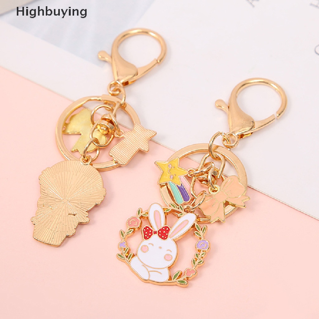 Hbid Gantungan Kunci Bunga Merah Muda Kartun Kelinci Lucu Bunny Bag Keyrings Anti-lost Aksesoris Perhiasan Fashion Wanita Anak Untuk Teman Glory