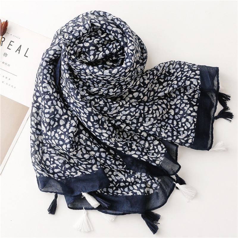 ITSFRIDAY MAUZA Scarf - Premium Pashmina Shawl Selendang Syal Pasmina Hijab Import Motif Small Flower Navy