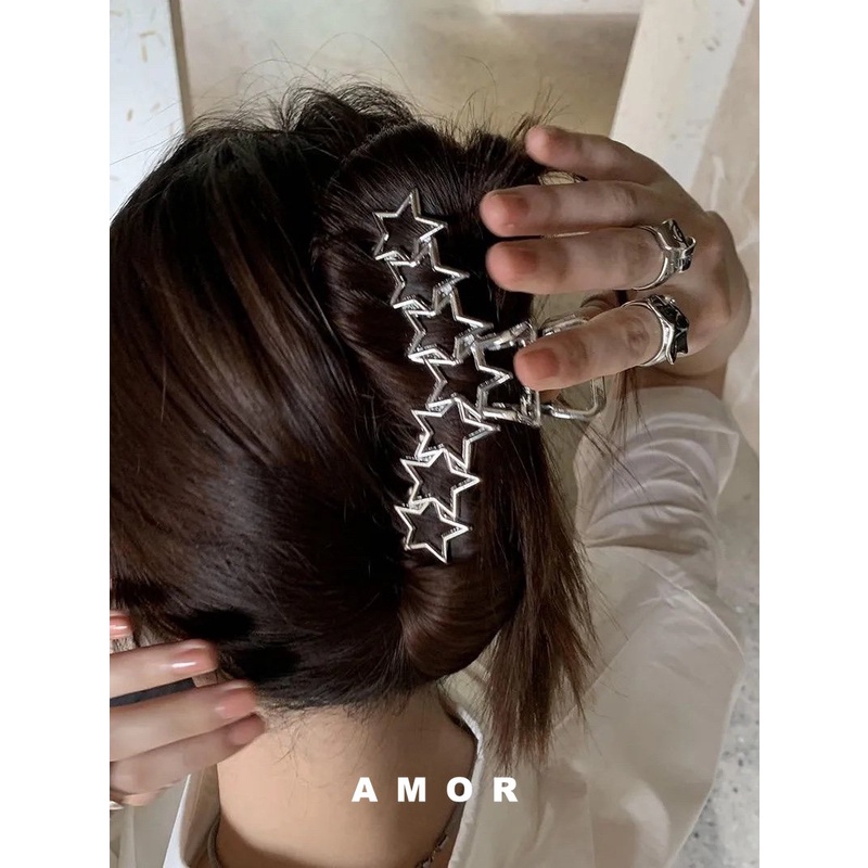 Y2K star shark clip mental Silvery Large Hair scratch Advanced sense Rear head grab clip More hair