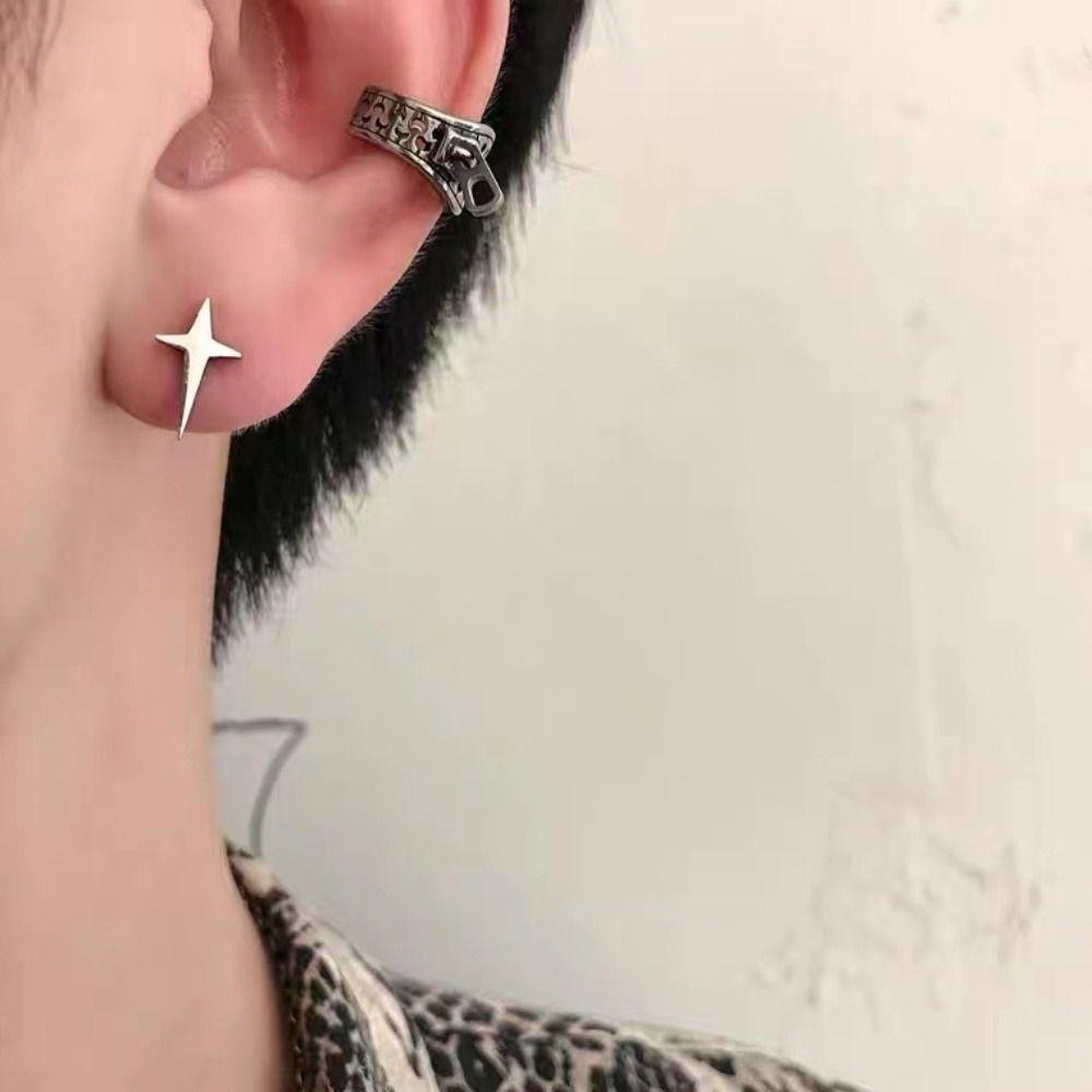 Mxbeauty Bintang Anting Salib Kepribadian Minoritas Wanita Pesta Street Wear Perak Plat Anting Korea
