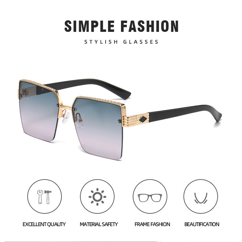 Kacamata Hitam Fashion Square Aesthetic Shades Untuk Wanita/Pria Metal Frame Sunglasses Eyewear