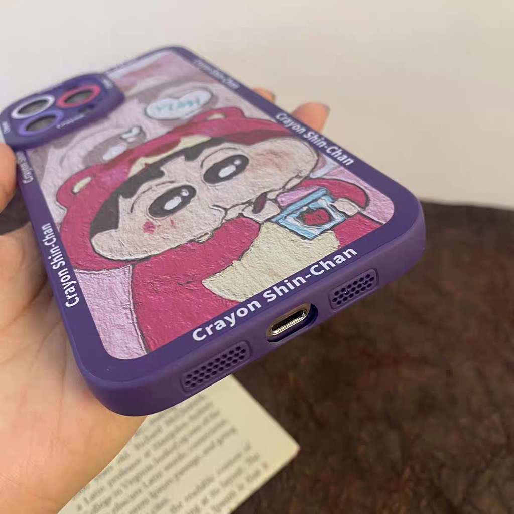 IPHONE Ins Pola Shin-Chan Cocok Untuk Iphone14 14pro 14plus 13 13pro 13prm iPhone12 7Plus 8Plus Xr XS 13 Pro Max Empat Sudut Casing Ponsel Tahan Guncangan