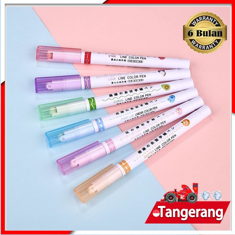 Curve Line Marker Line Marker Bunga Line Makers Curve Roller Highlighter Line Marker 6pcs/Set Spidol Garis Bentuk Bunga Line Makers Set Curve Roller Pen Untuk Berkreasi Menulis Buku Diary Atau Kartu Ucapan