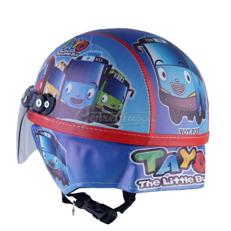 Helm Anak Retro Motif Tayo Laki Laki Perempuan Untuk Usia 1 2 3 4 Tahun Ringan Lucu