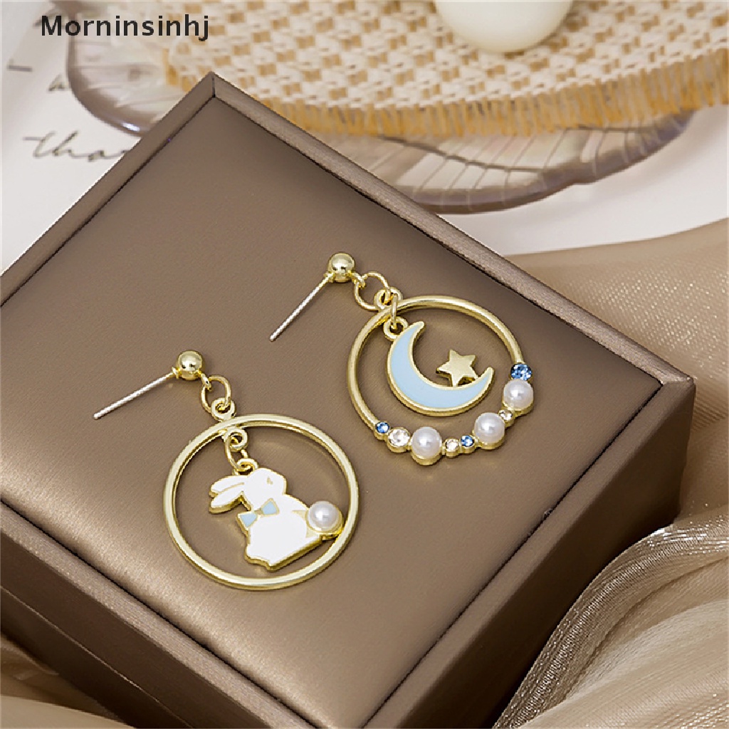 Mornin Lucu Fashion Asimetris Kelinci Bulan Bintang Stud Anting Wanita Eardrop Pesta Perhiasan id