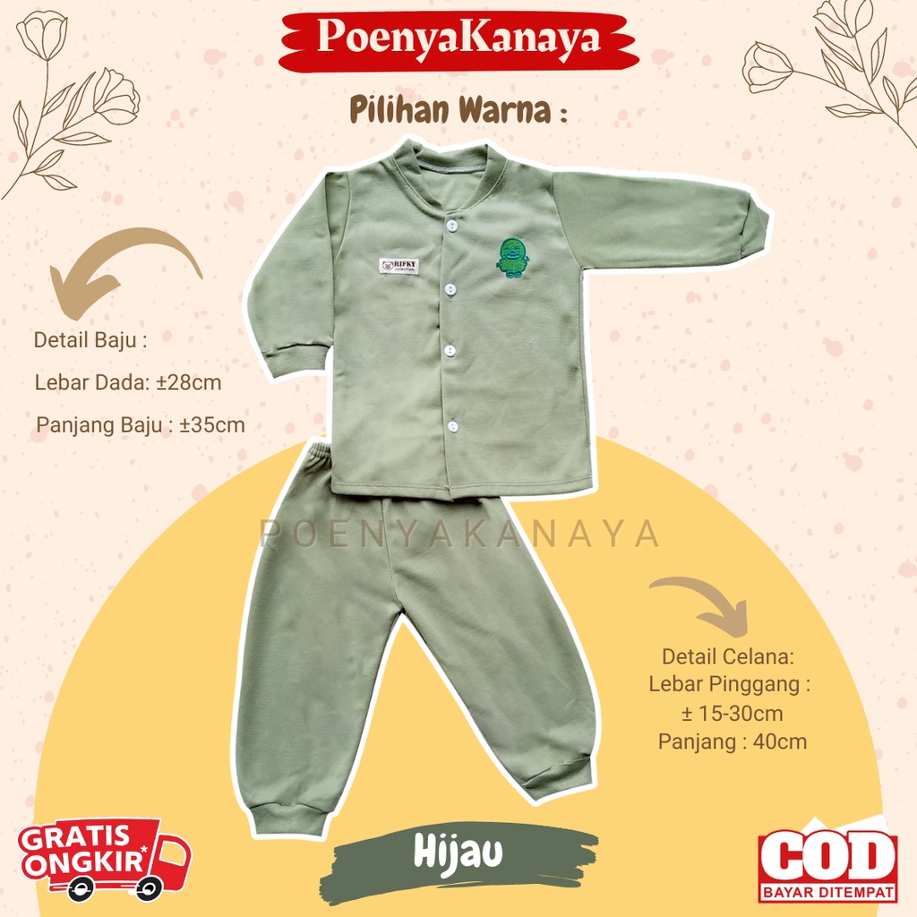 Setelan Baju Bayi Piyama Bayi Kancing Panjang POLOS BEBEK BORDIR RIFKY 6-18 bln SPY72