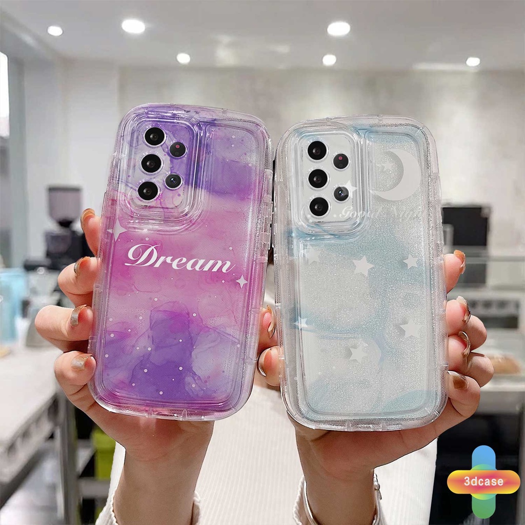 Pasangan Soft Case Bening Untuk Samsung A13 A03 A22 A32 A14 A52 A12 A04 A04S A23 A03S A50 A02S A20 A50S A30S A52S A30 M12 M22 M32 A125 A14 LTE A13 Lie A037F F12 M04 M10S M02S A025 A205 F02S Fantasi Langit Berbintang Bintang Bulan Shockproof Airbag Cover