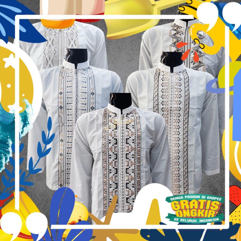 Super Mewah / Baju Koko Pria Lengan Panjang, Kemeja Koko Pria Dewasa Putih Lengan Panjang