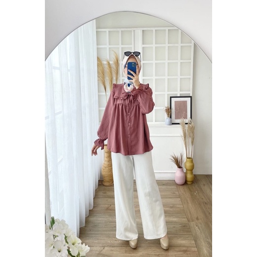 DUTA FASHION | BLOUSE RAYON CRINKLE 382 ATASAN JUMBO KANCING BUSUI KERAH KERJA NGANTOR CASUAL SANTAI