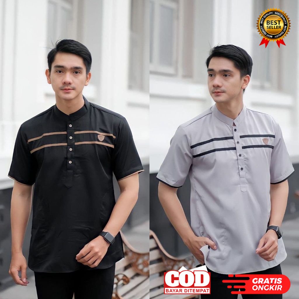 TERLARIS OUTFIT KEREN TEBARU /Baju Koko Kurta Lengan Pendek Baju Koko Fashion Muslim Pria Dewasa Ter