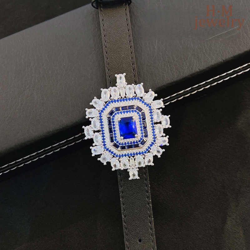 S925 Perak Safir Kalung Berlian Biru Gelang Tali Pergelangan Tangan Dual-Wear Pendant