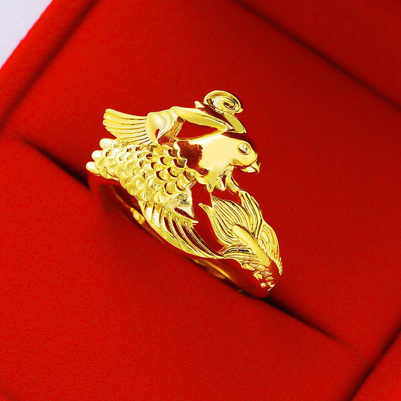 Goldkingdom Aksesoris Perhiasan Fashion Ready Stock Legacy Craft Lapis Emas Kuning Naga Phoenix Cincin Pasangan Cincin Hidup