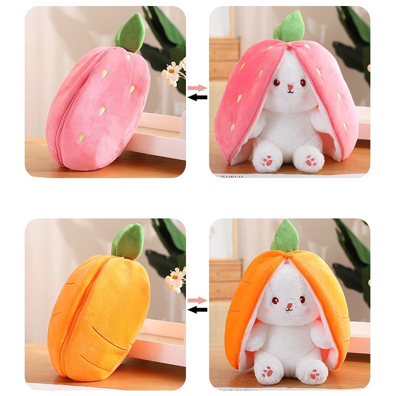 Transform rabbit toy doll fruit plush doll Lucu strawberry rabbit Mainan Mewah Hadiah Ulang Tahun