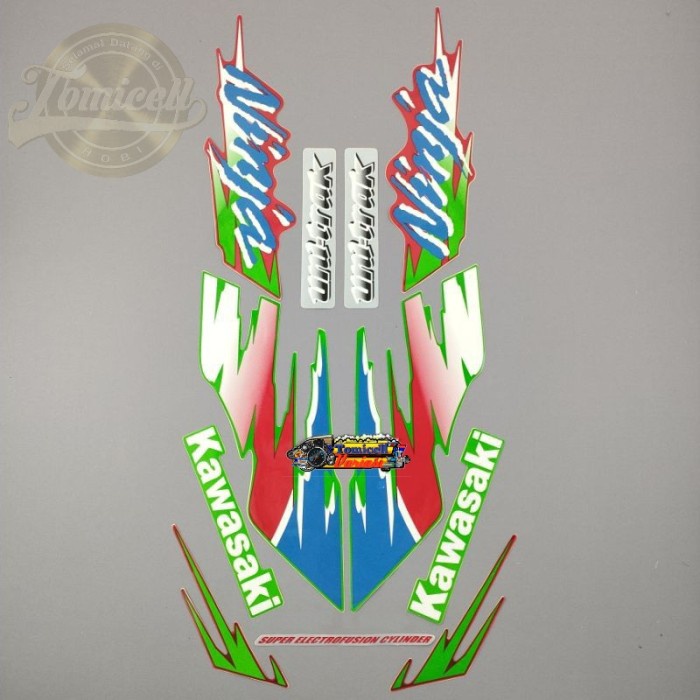 striping kawasaki ninja kis 1997 hijau merah stiker Lis body motor
