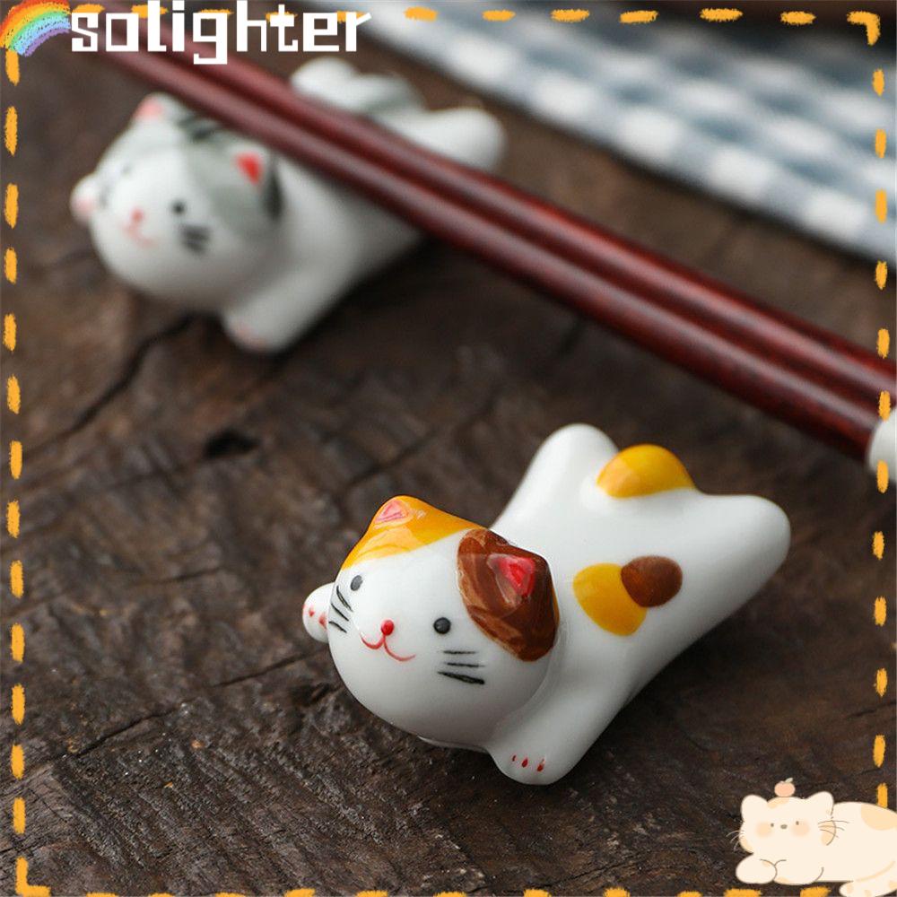 Solighter Bentuk Kucing Multi Gaya Jepang Desain Halus Sumpit Holder Stand