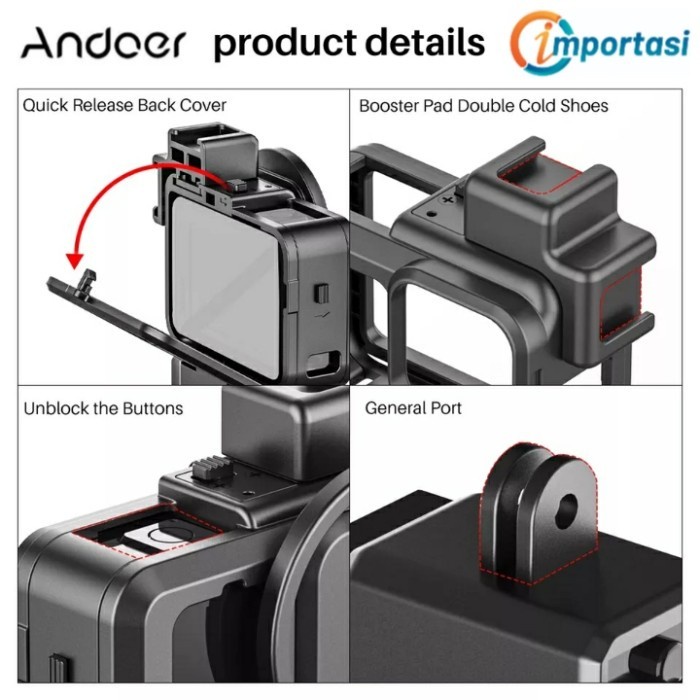 Frame Vlog Case GoPro Hero 11 &amp; 10 Cage Housing Cold Shoe 55mm Adapter