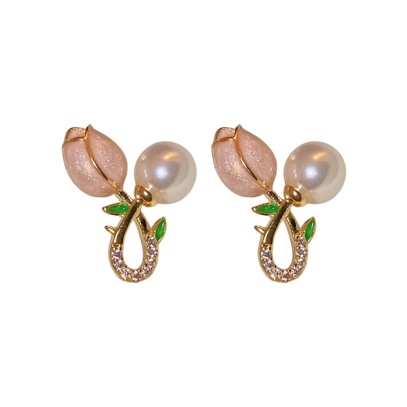 Anting Bunga Tulip Mutiara Fashion Korea Manis Fashion Anting Bunga Pink Perhiasan Wanita Korea