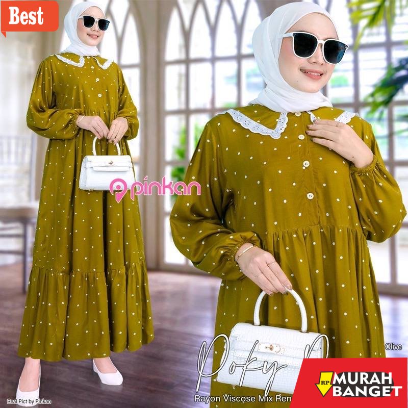 GAMIS SIZE BESAR TERBARU- Poky Midi Dress Jumbo Ld 120 Terbaru Dan Kekinian Gamis Rayon Motif Polkad