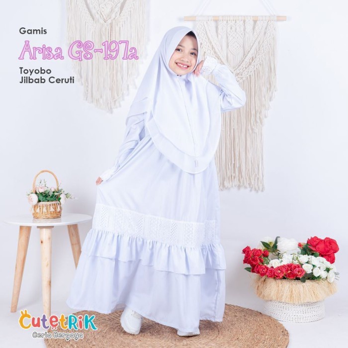 Baju muslim anak perempuan / Cutetrik / Set Gamis Putih Manasik Haji - Putih GS-197A, XL(6-7th)