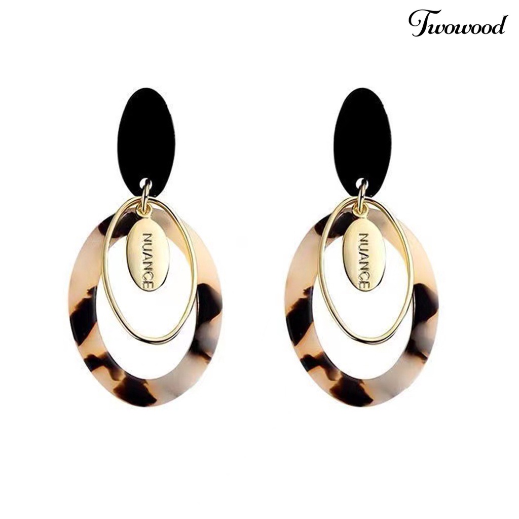 Twowood 1pasang Anting Pejantan Berlebihan Multi-Layer Berongga Besar Retro Leopard Wanita Drop Earrings Fashion Perhiasan