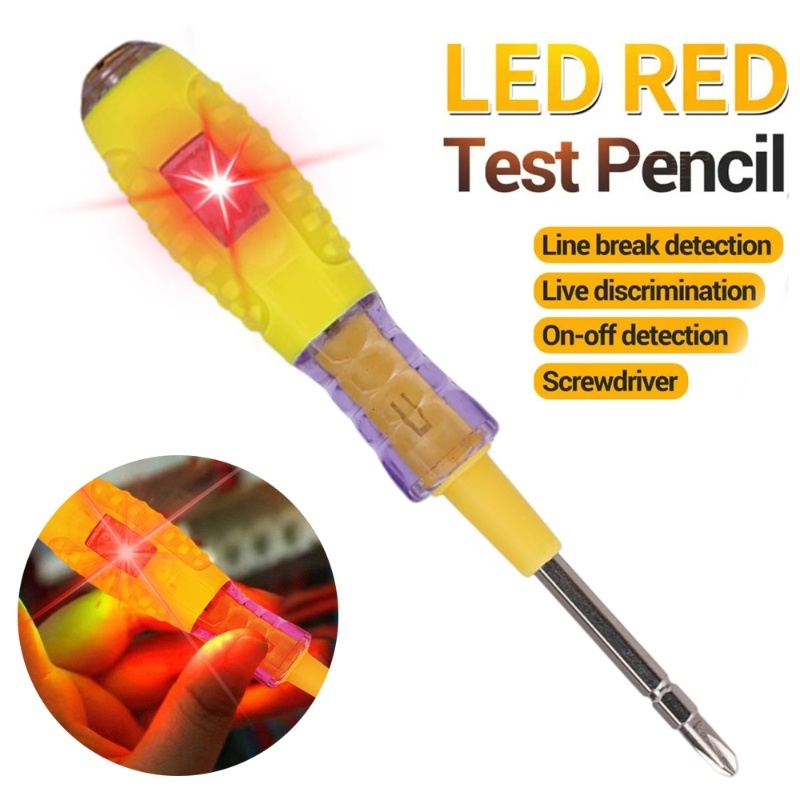 Pensil Tes Listrik Merah LED/2-in-1 Pen Tester Tegangan Kepala Rangkul Ganda/Alat Tes Induksi Non-Kontak AC/Indikator Detektor Daya Voltmeter Dengan Obeng