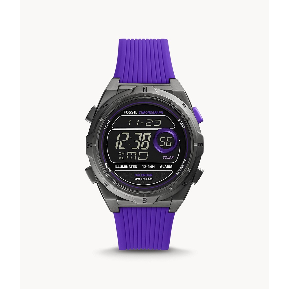 Fossil Everett Solar-Powered Digital Purple Silicone Jam Pria - FS5880