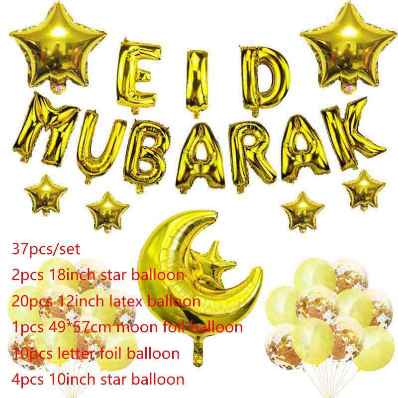 Eid Mubarak Letter EID MUBARAK Moon Star Latex Balloon Set Aluminum Film Balloon Decoration Eid Mubarak Moon Star Balloon Set