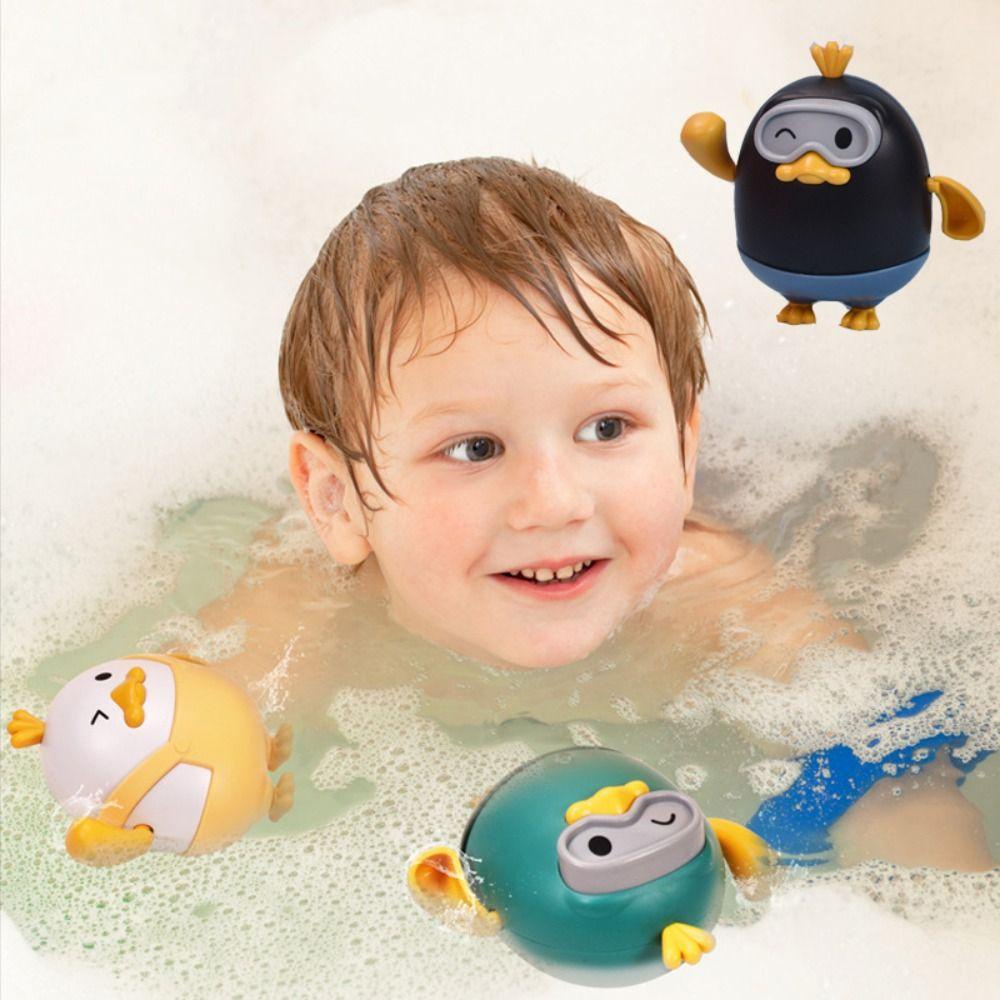 NEEDWAY Needway Pinguin Mainan Jarum Jam Lilitan Luka Kepiting Lucu Bayi Renang Mainan Kartun Pinguin Mandi Mencuci Tarik Garis Mainan Bebek Kecil Renang Mandi Permainan