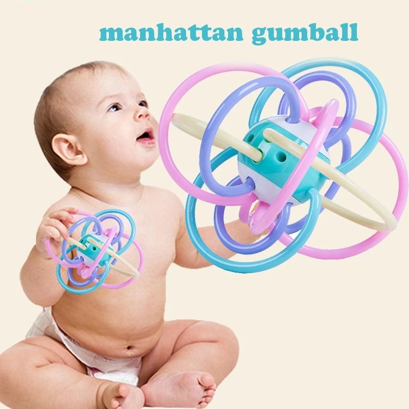 Mainan Bayi Sensory Belajar Mainan Bayi Manhattan Hand Grip Ball Untuk Usia 0-3 Tahun Bayi Karet Lembut Warna Acak Bayi Edukasi Dini Grasp Training Ball Mainan Gigitan Anak