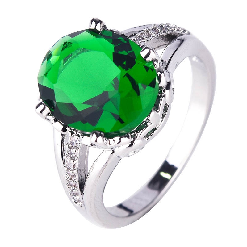 Goldkingdom Fashion Perhiasan Aksesoris Ready Stock Baru Zamrud Eropa Dan Amerika Bertatahkan Telur Angsa Cincin Permata Perempuan Berlapis925 Perak 18 K Emas Asli Kadar 375 Putih Cincin.