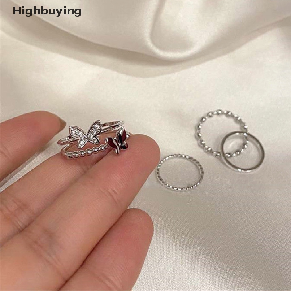 Hbid 3 /4/5PCS Butterfly Metal Punk Rings Set Stackable Joint Finger Rings Adjustable Untuk Wanita Pria Perhiasan Jari Pesta Hadiah Aksesoris Perempuan Jari Telunjuk Cincin Glory